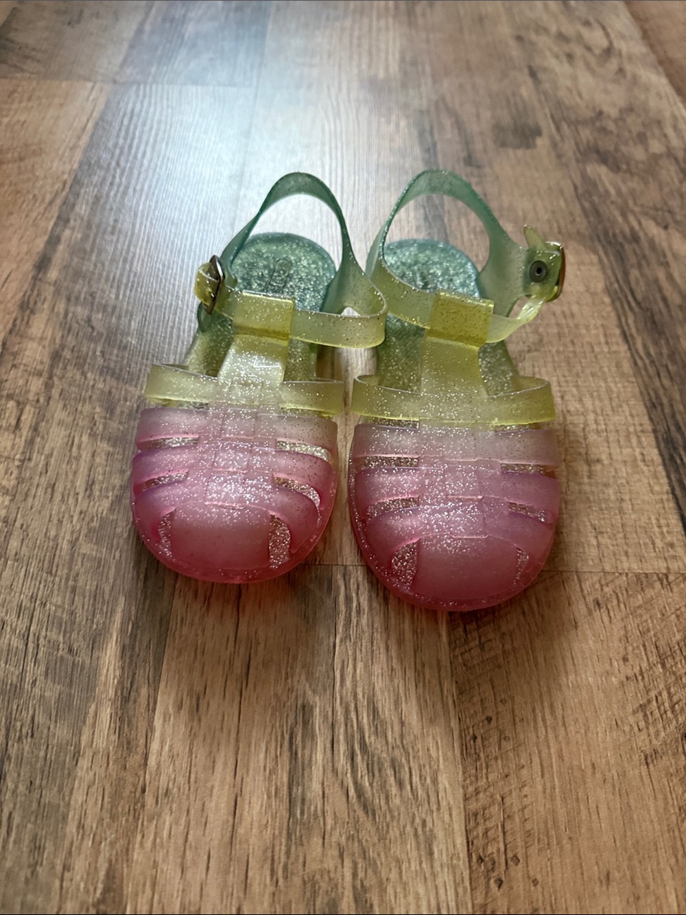 Kids Glitter Jelly Sandals - Pink & Green & Yellow - Size 12